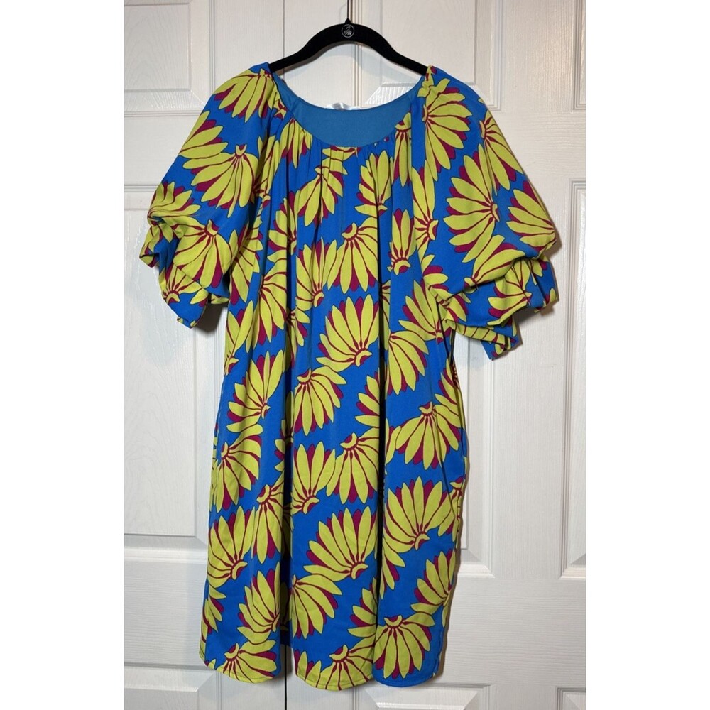 Carole Christian Floral Puff Sleeve Babydoll Swing Mini Dress Pockets Sz L